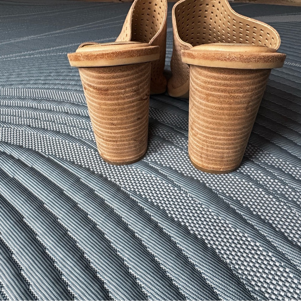 Dolce Vita Taupe Suede Perforated Slip-On Block Heel Mules